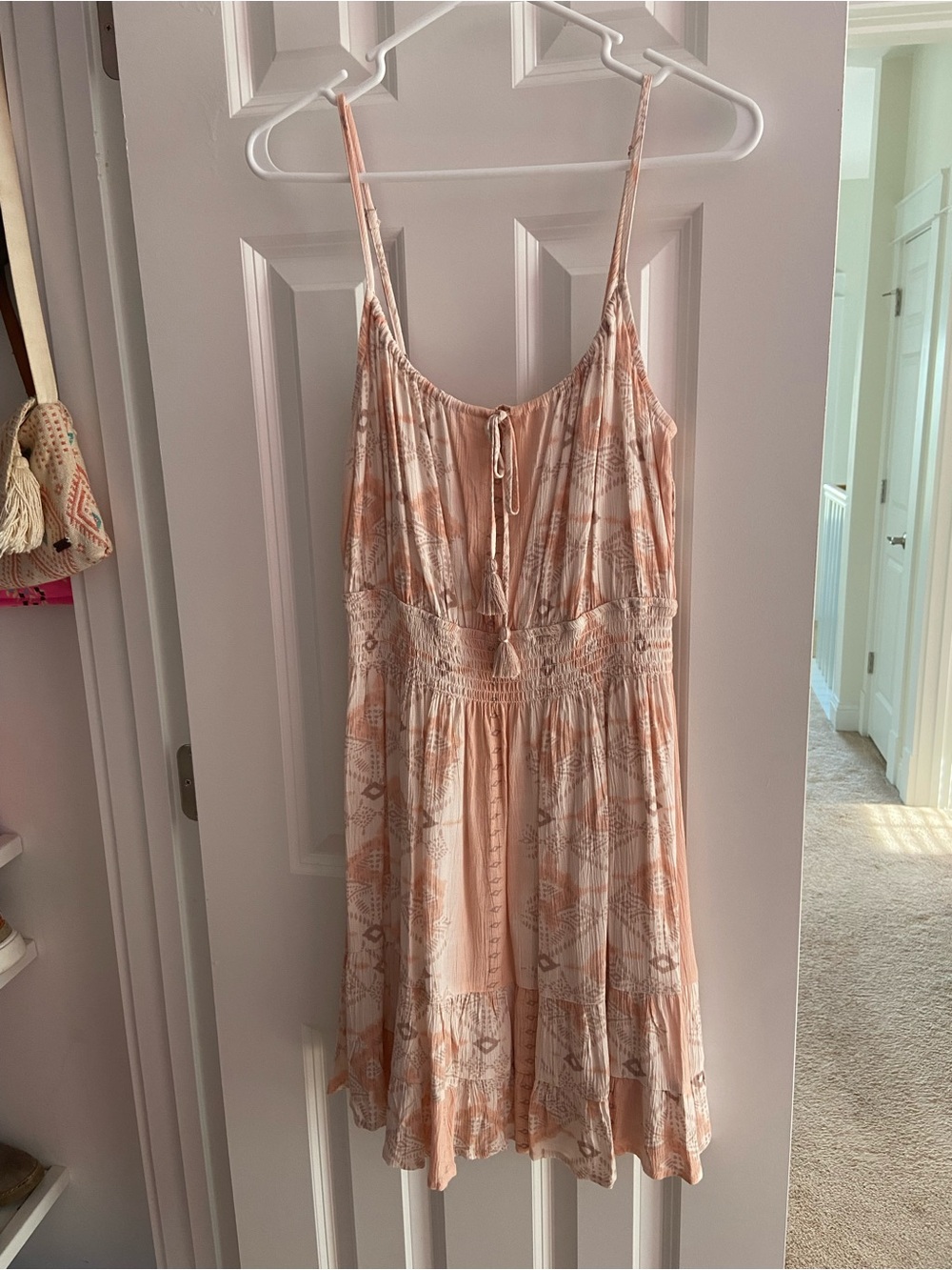 LoveStitch Light Peach Patterned Spaghetti-Strap Sundress